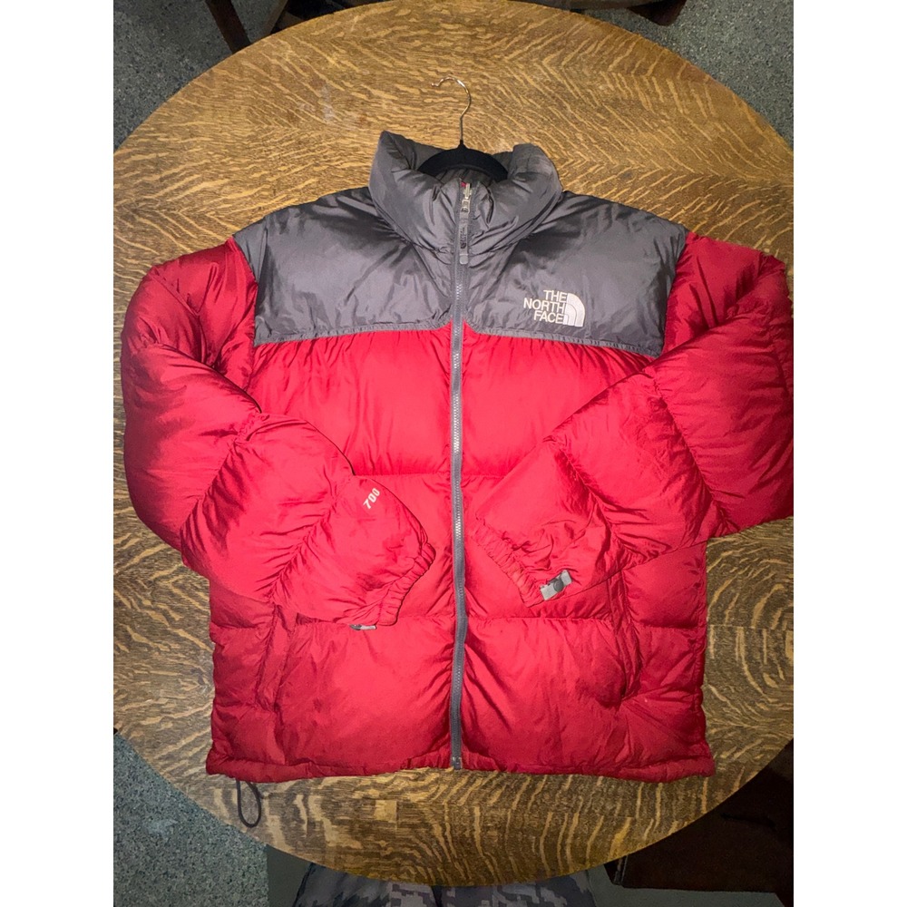 The North Face Nuptse 700 Fill Down Puffer Jacket Mens XL Red Gray TNF Coat